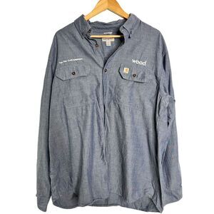 Carhartt Mens Soft Denim Long Sleeve Shirt Relaxed Fit Chest Pocket Blue XL